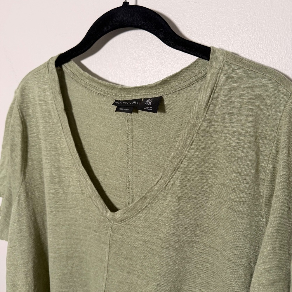 Tahari Light Green 100% Linen Short Sleeve Tee - Picture 3 of 12